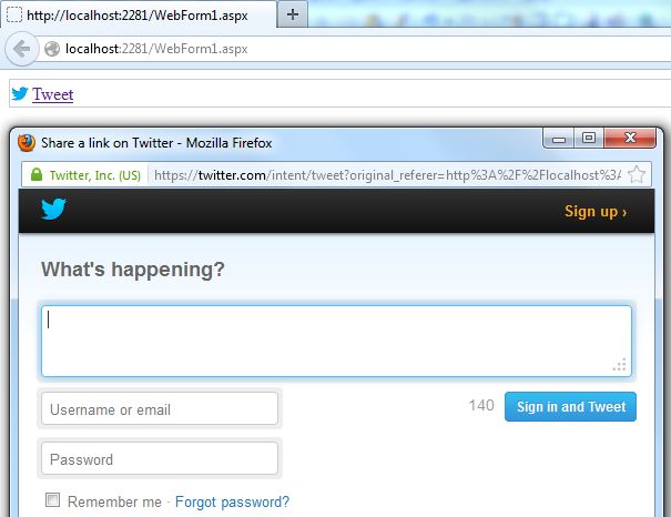 Twitter Share in popup